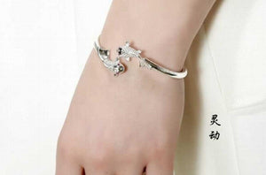 925 Silver Fish Bracelet Retro Unique Distressed Open Punk Jewelry