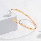 Arabic Name Pearl Bracelet Stainless Steel Personalized Bangle for Women
