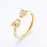 Leopard Animal Head Hollow Out Bracelet with Pave Zircon Chain