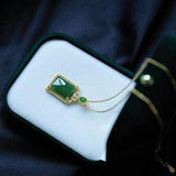 S925 Sterling Silver Hetian Jade Green Jade Pendant Necklace