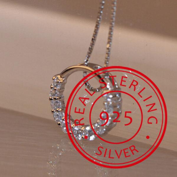 Zircon Crystal Circle 925 Sterling Silver Pendant Necklace