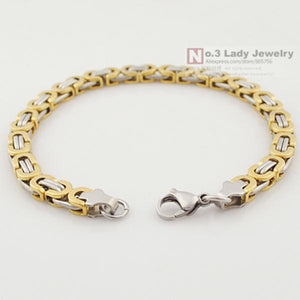 Men's Stainless Steel Bracelet Chain 6mm Flat Byzantine Bracelets WB341