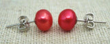 Red Freshwater Pearl Stud Earrings for Women