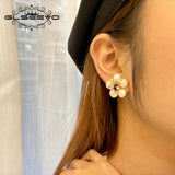 925 Silver Lapis Lazuli Flower Pearl Stud Earrings Women Gift GE0678