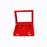 Red Velvet Ring Display Box Earring Organizer Jewelry Tray