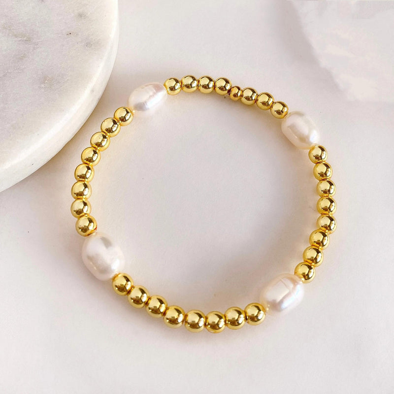 10Pcs Plated Beads Stretch Bracelet Natural Pearl Wedding Party Jewelry