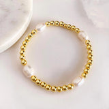 10Pcs Plated Beads Stretch Bracelet Natural Pearl Wedding Party Jewelry