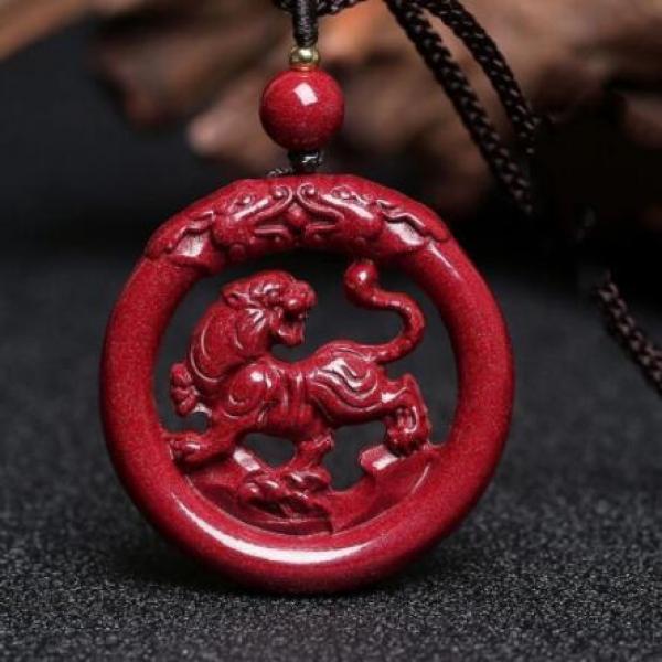 Organic Cinnabar Tiger Pendant Necklace Fengshui Charms