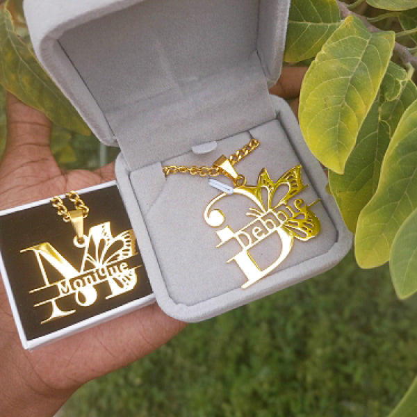 Butterfly Name Necklace Stainless Steel Big Letter Nameplate Choker
