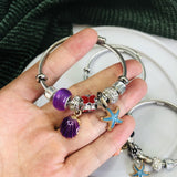 Sea Shell Starfish Ocean Model Charm Bracelet Women Girl Stainless Steel Bangle