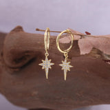 S925 Silver 8 Pointed Star Zircon Earrings Hoops Women Party