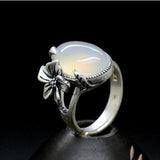 Snow Tire Plum Bone Sterling Silver Chalcedony Jade Ring