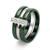Green Yellow Ceramic Rings Rhinestone Stainless Steel Rings Jewelry