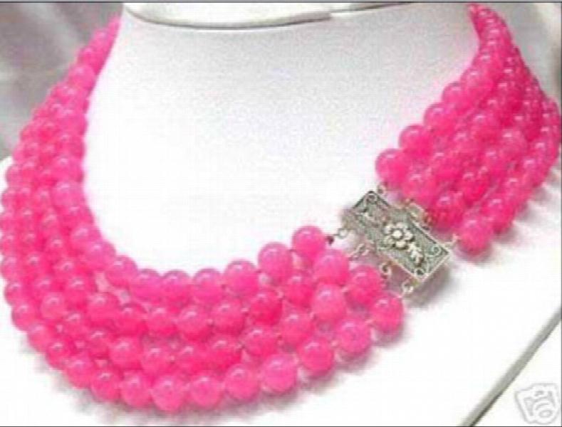 Pink Stone Necklace - 4 Rows 8MM Charming
