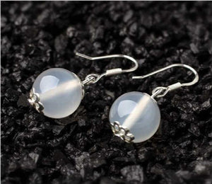 925 Sterling Silver Green Red Agate Round Beads Earrings