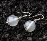 925 Sterling Silver Green Red Agate Round Beads Earrings