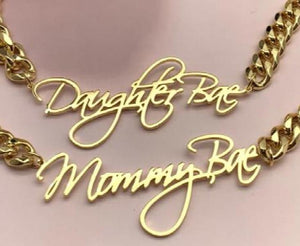 DOREMI 12mm Cuban Name Pendant Necklace Thick Chain Cursive Nameplate Women Gift