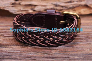 Brown Braided Leather Bracelet Cuff Mens