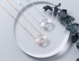 925 Sterling Silver Colored CZ Shell Flower Pendant Necklace