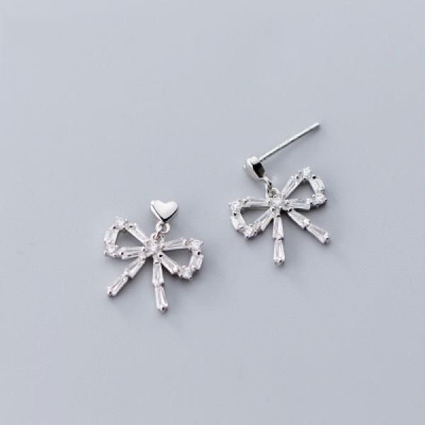 925 Silver Bowknot Zircon Stud Earrings