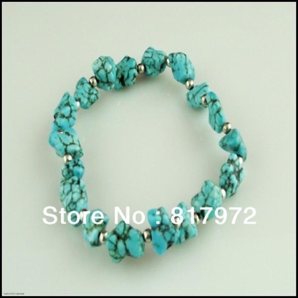 5pcs Howlite Silver Plated Bead Bangle Bracelet Elasticity Adjustable
