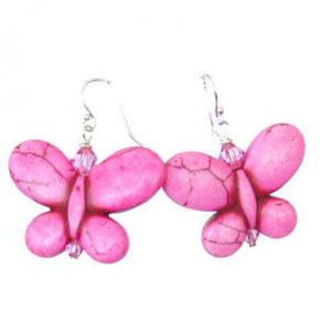 Pink Turquoise Crystal Butterfly Earrings S925 Sterling Silver Dangle