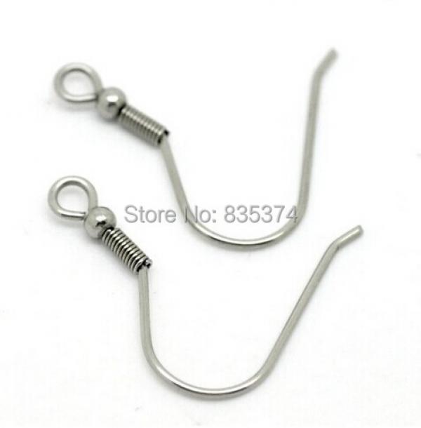 316L Stainless Steel Ear Wires Hooks, Bead + Coil, Earring Finding
