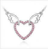 Wings Heart Pendant Necklace Silver Tone