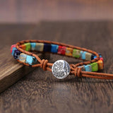 7 Chakra Colors Leather Bracelet with Natural Stone Beads