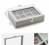Grey Velvet Glass Jewelry Ring Display Tray Holder Earrings Storage
