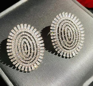S925 Silver Copper Zircon Ellipse Crystal Earrings DIY Jewelry Accessories
