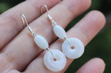925 Silver Natural Water Jade Inlaid Long Earrings