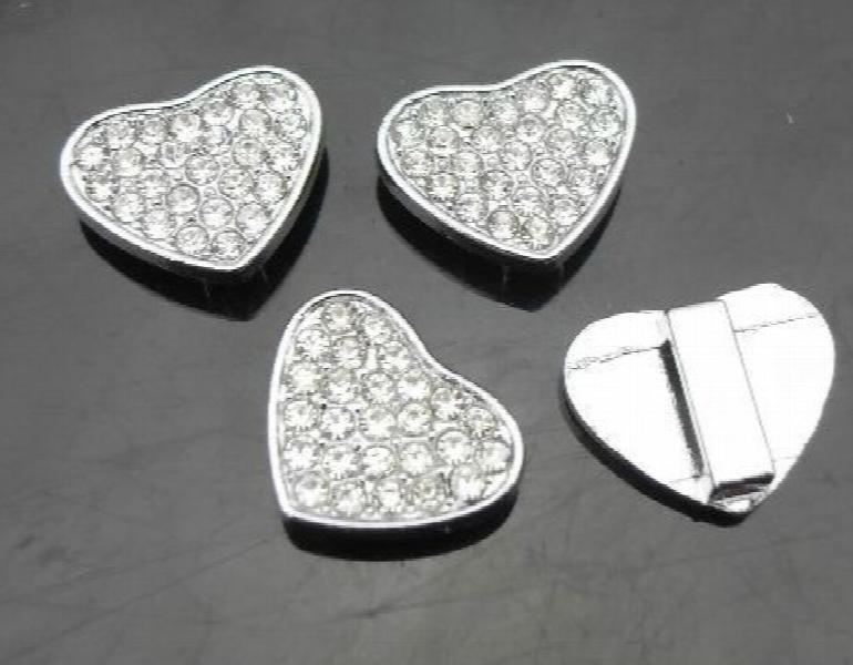 50pcs 8mm Rhinestone Heart Slide Charms for Leather Bracelet DIY