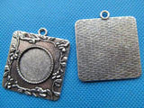20pcs Square Flower Base Setting Bezel Tray Pendant Charm, 20mm Round Cabochon