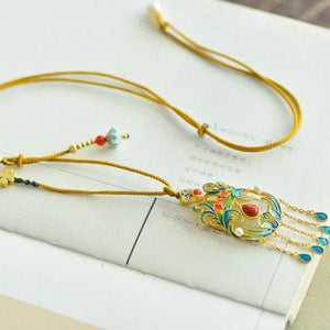 Copper Gilded Hetian Jade Enamel Necklace Pendant Jade Sweater Chain