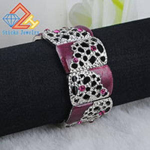 Retro Flower Bangles Bracelet Purple Oil Drop Hollow Out Jewelry
