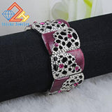 Retro Flower Bangles Bracelet Purple Oil Drop Hollow Out Jewelry