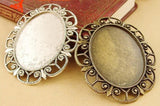 20pcs Antique Oval Base Setting Tray Bezel Pendant Charm, Flower Border