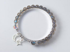 Real 925 Sterling Silver MoonSTONE Moon & Star Charms Bracelet