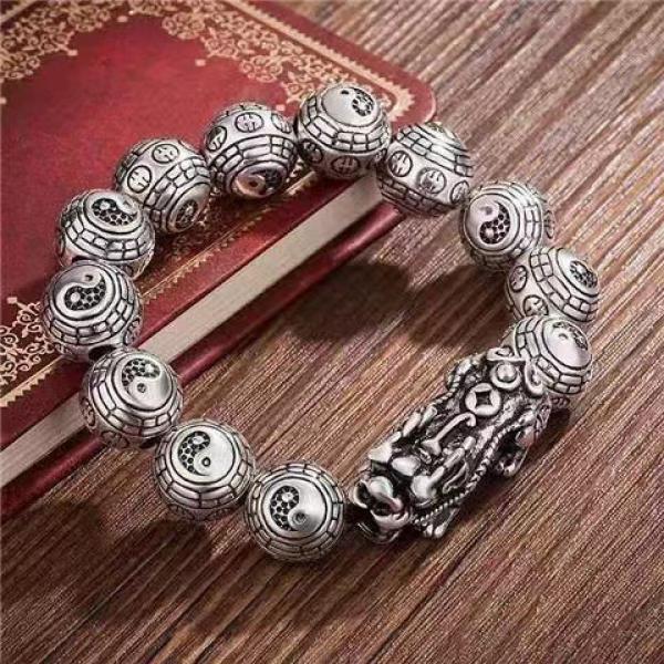 Vintage Silver Men's Pixiu Bracelet Adjustable Hip-hop Punk