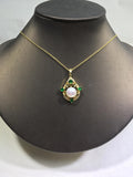 ZHBORUIN Charm Chain Necklace Vintage Green Pearl Pendant