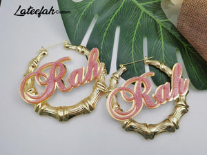 Personalized Bamboo Hoop Earrings For Women Name Earrings