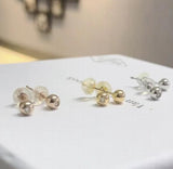 18K Stud Earrings Beans AU750 Jewelry 3mm