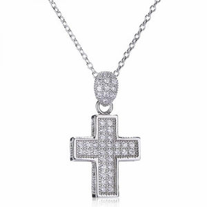 925 Sterling Silver Cross Pendant Necklace Full CZ Women Japan S925 Jewelry