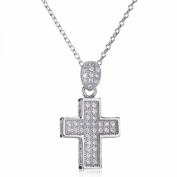 925 Sterling Silver Cross Pendant Necklace Full CZ Women Japan S925 Jewelry