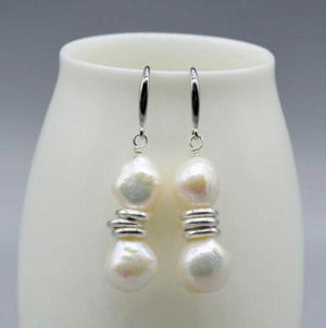 Baroque Pearl Dangle Earrings Natural Freshwater Silver Ring Accessory