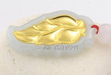 Natural A Jadeite Jade + 18K Chinese Tree Leaf Pendant Necklace