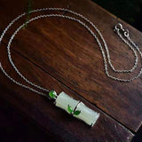 Silver Hetian Jade Bamboo Pendant Necklace Retro Small Fresh Charm Jewelry