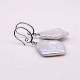 Square Large Real Pearl Earrings S925 Sterling Silver Hook Women's Jewelry
