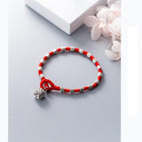 Sterling Silver Ethnic Red Flower Pendant Rope Bracelet Gift